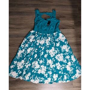 Torrid Midi Foxy Challis Twist Back Dress Teal Floral Plus Size 0 NEW 40265765